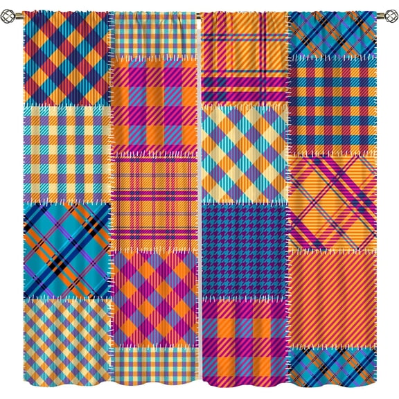Striped Patchwork Blackout Curtains, Boho Rustic Farmhouse Retro Old Fashioned Abstract Stripe Patchwork Print Rod Pocket Window Treatments Drapes for Bedroom Living Room Kitchen Bath63x63in