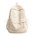 thumbnail image 1 of Cute Aesthetic School Backpack, Striped Pattern Backpack with Drawstring Side Pockets, School Backpack for Outdoor Shopping Travel, Khaki, 1 of 10