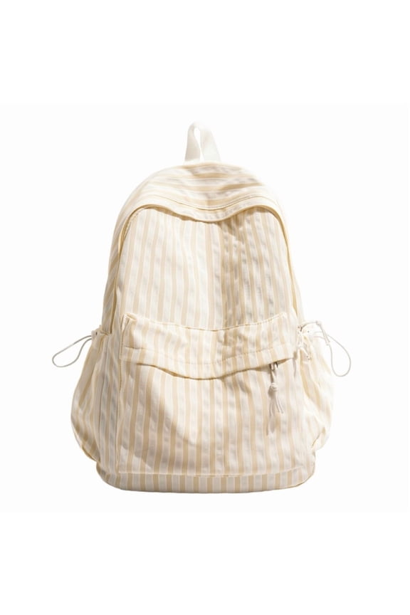 Striped Pattern Backpack Multi-Pocket Stylish Travel Rucksack Cute Stripe Print Daypack Outdoor Shopping Travel Backpack (Khaki 420*300*140)