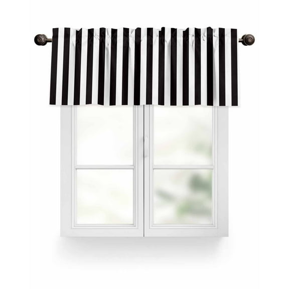 Striped Pattern Kitchen Valances for Windows Black and White Valance Curtains for Kitchen /Living Room/Bedroom/ Bathroom Decor, 54"x18 " ,Rod Pocket 1 Panel,