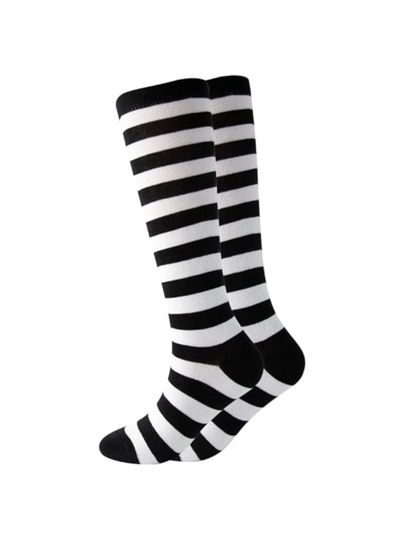 Striped Patterned Socks (Knee High) Black and White Accessory size: Adult Small