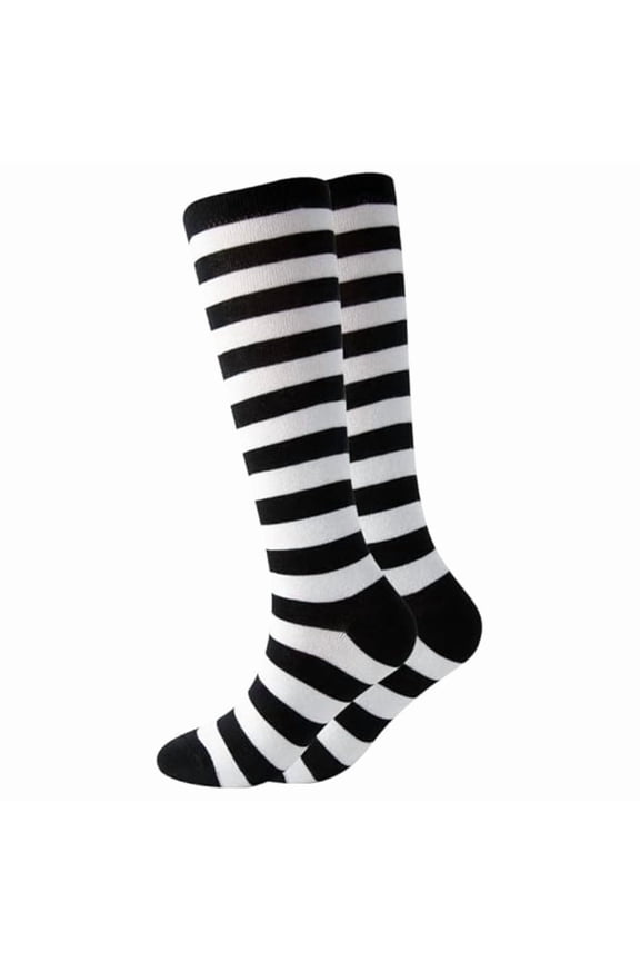 Striped Patterned Socks (Knee High) Black and White Accessory size: Adult Medium