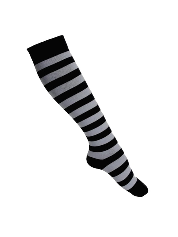 Striped Patterned Socks (Knee High) - Gray and Black