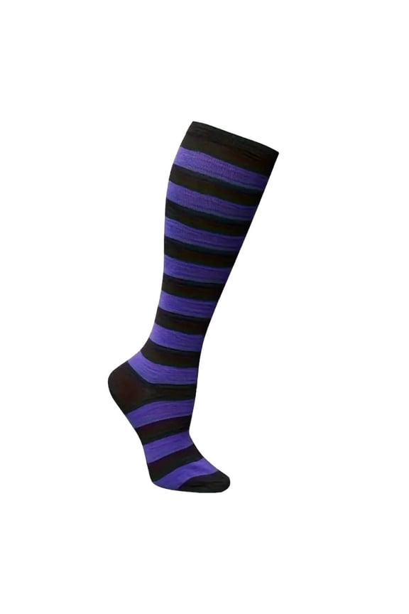 Striped Patterned Socks (Knee High) Dark Purple and Black