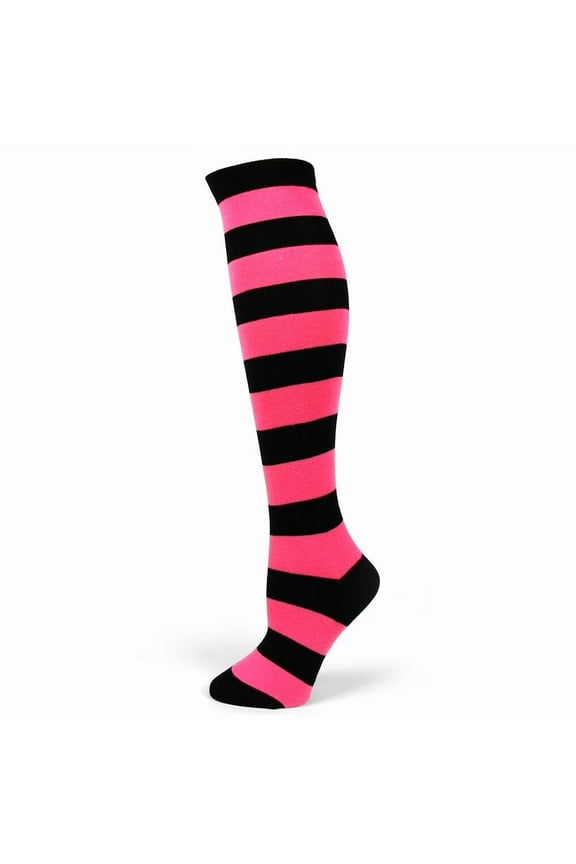 Striped Patterned Socks (Knee High) Hot/Neon Pink