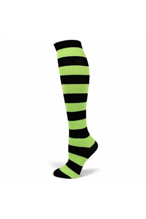 Striped Patterned Socks (Knee High) Lime Green and Black