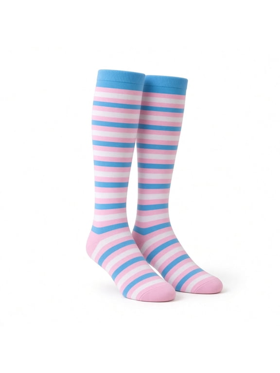 Striped Patterned Socks (Knee High) Pink and Baby Blue