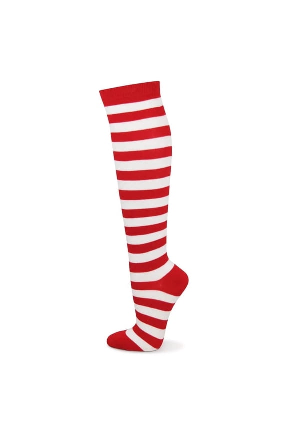 Striped Patterned Socks (Knee High) Red and White