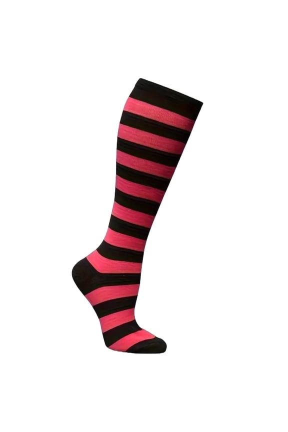 Striped Patterned Socks (Knee High) Rose Red and Black