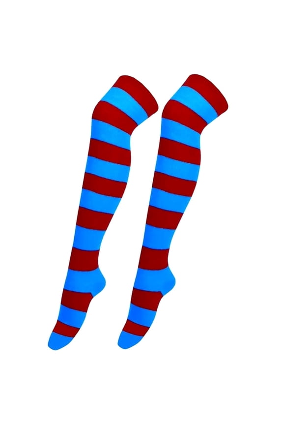 Striped Patterned Socks (Thigh High) Blue and Red