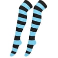 thumbnail image 1 of Striped Patterned Socks (Thigh High) Bright Blue and Black, 1 of 3