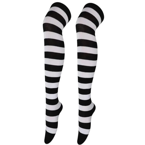 Striped Patterned Socks (Thigh High) Color: Black and White