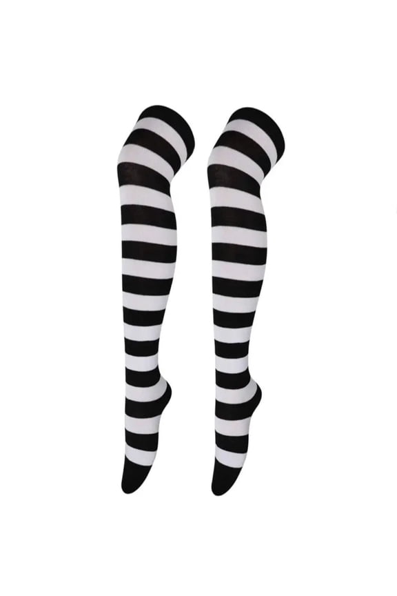Striped Patterned Socks (Thigh High) Color: Black and White