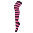 thumbnail image 1 of Striped Patterned Socks (Thigh High) Neon Pink and Black, 1 of 2