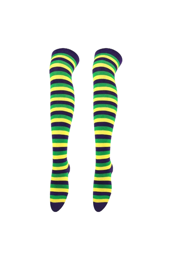 Striped Patterned Socks (Thigh High) Green, Yellow and Blue