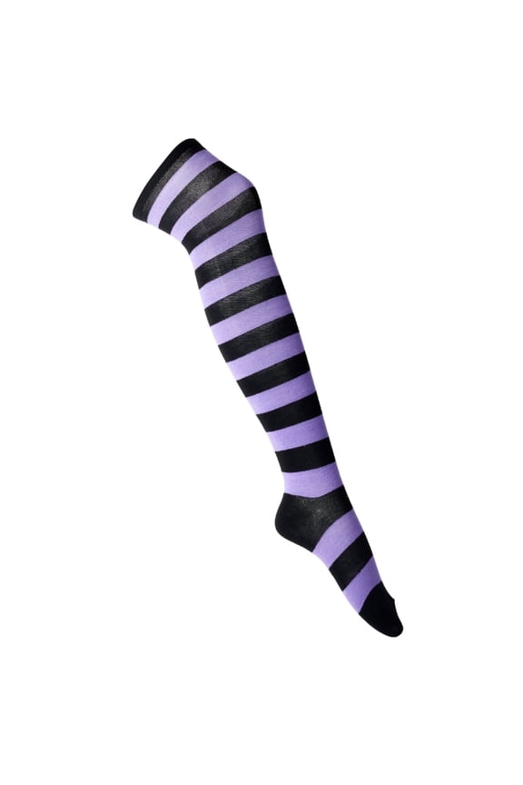 Striped Patterned Socks (Thigh High) Light Purple and Black