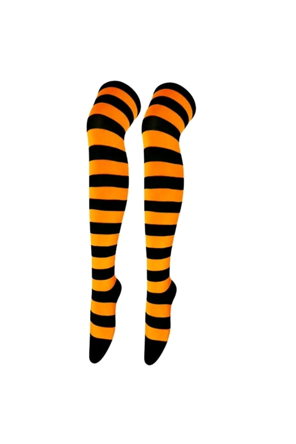 Striped Patterned Socks (Thigh High) Orange and Black