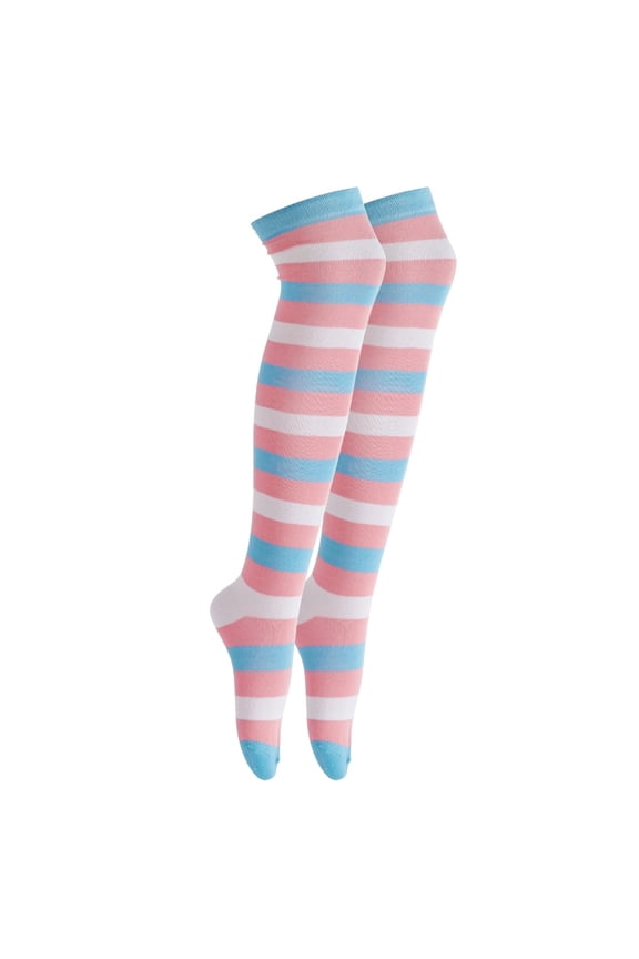 Striped Patterned Socks (Thigh High) Pink and Baby Blue