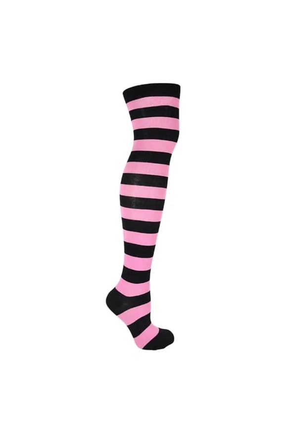 Striped Patterned Socks (Thigh High) Pink and Black