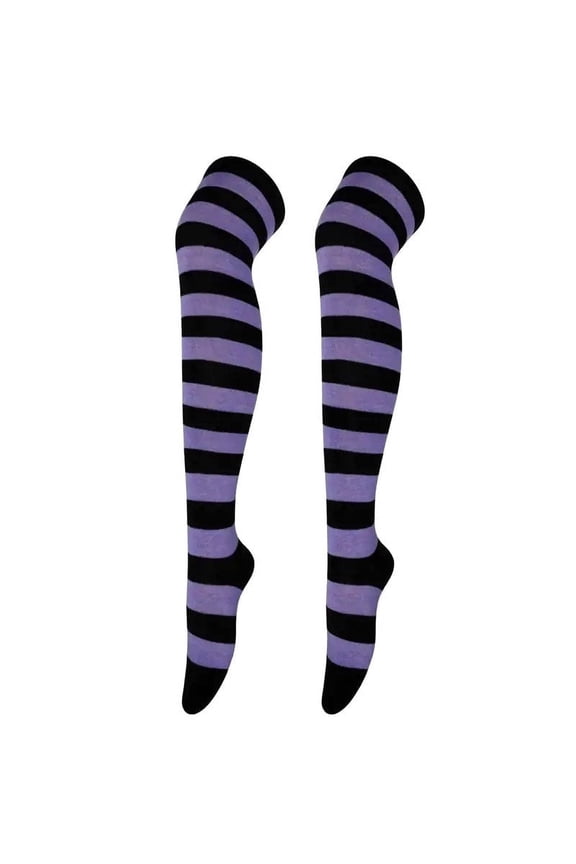 Striped Patterned Socks (Thigh High) Purple and Black