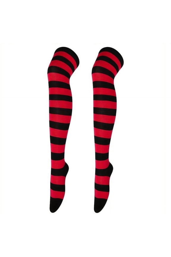 Striped Patterned Socks (Thigh High) Red and Black