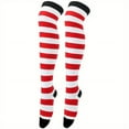 thumbnail image 1 of Striped Patterned Socks (Thigh High) White and Red, 1 of 1