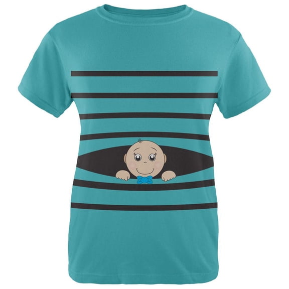 Striped Peeking Baby Boy Teal Womens T-Shirt