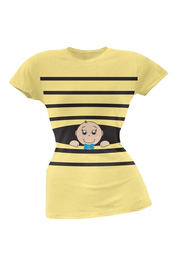 Striped Peeking Baby Boy Yellow Soft Juniors T-Shirt - Small