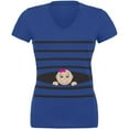 thumbnail image 1 of Striped Peeking Baby Girl Royal Juniors V-Neck T-Shirt - Medium, 1 of 1