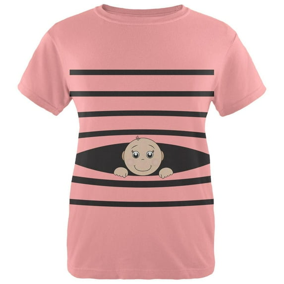 Striped Peeking Baby Pink Womens T-Shirt - Large
