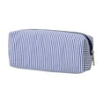 thumbnail image 1 of Striped Pencil Bag, Stationery Pouch | Preppy Aesthetic Multifunctional Design That Doubles As A Cosmetic Makeup Pouch or Travel Storage Bag, 1Pcs (Navy), 1 of 7