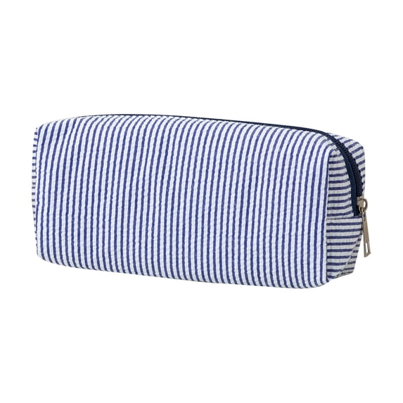 Striped Pencil Bag, Stationery Pouch | Preppy Aesthetic Multifunctional Design That Doubles As A Cosmetic Makeup Pouch or Travel Storage Bag, 1Pcs (Navy)