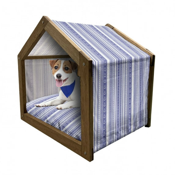 Striped Pet House, Nautical Anchors and Tape Motifs Sea Life Contrast Strips Maritime Art, Outdoor & Indoor Portable Dog Kennel with Pillow and Cover, 5 Sizes, Lilac Purple, by Ambesonne