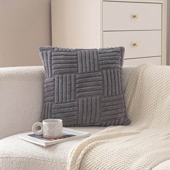 Striped Pillowcase with Concealed Zipper, Solid Color Removable Cushion Cover Breathable and Non-Deform – Soft Decorative Throw Pillow Slip for Sofa Bed Living Room