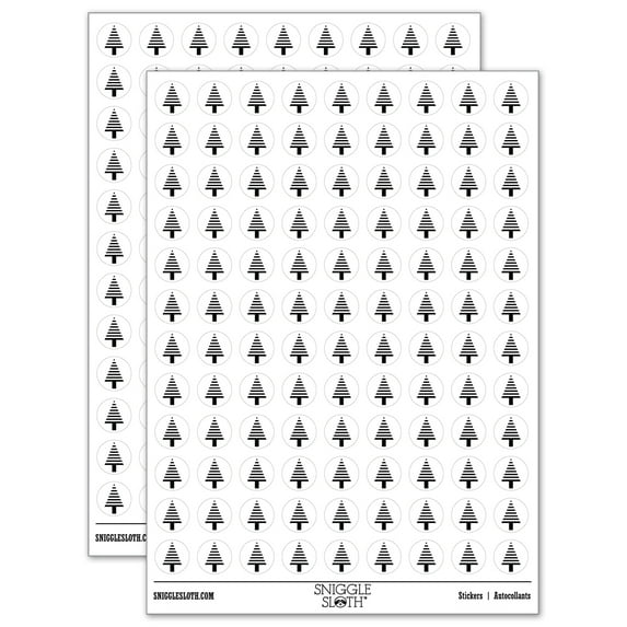 Striped Pine Woodland Tree 200+ Round Stickers - White - Matte Finish - 0.50" Size