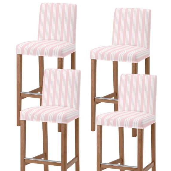 Striped Pink Bar Stool Covers - Stretch Dining Chair Covers Set of 4, Farmhouse Line Stripes Classic Bar Chair Cover Removable Counter Stool Pub Chairs Slipcovers Protectors for Kitchen/Cafe
