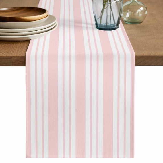 Striped Pink Table Runner 72 Inches, Farmhouse Line Stripes Classic Bed Runner Dresser Scarves Tabletop for Indoor Outdoor Parties/Ceremony/Banquet, 18" x 72"