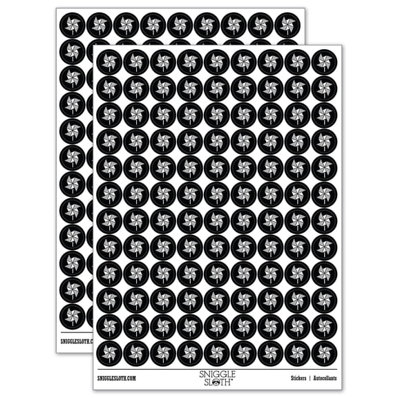 Striped Pinwheel 200+ Round Stickers - Black - Matte Finish - 0.50" Size