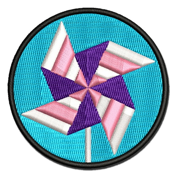 Striped Pinwheel Applique Multi-Color Embroidered Iron-On Patch - 3.5 Inch Large