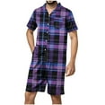 thumbnail image 1 of Striped Pjs Sets for Mens，Mens Lapel Short Sleeve Shirts Nightgown High Waisted Put On Strech Shorts Sleepwear with Pockets Lounge Breathable Nightdress 2025 Summer, 1 of 5