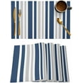 thumbnail image 1 of Striped Placemats Set of 4, Navy Blue Gray Vertical Stripes Minimalist Art Cotton Linen Table Mats Non-Slip Washable Streak Print Placemat for Holiday Banquet Dining Kitchen Table Decor, 1 of 6
