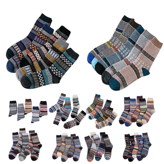 Striped Plaid Men's Mid Calf Socks Retro 5 Pairs Thick Warm Vibrant Colors Thiced Long Socks Grey1 One Size