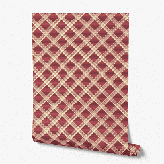 Striped Plaid in Burgundy Peel and Stick Wallpaper - Sample