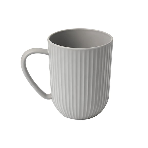 Striped Plastic Cup with Handle – 10.5cm Multi-Use Drinking Cup, Mouthwash Cup for Kids, Bathroom or Kitchen, Dishwasher Safe (Pink, Gray, Beige)