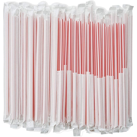 Striped Plastic Straws Individually Wrapped White and Red 1000 Pack - 8 inch Drinking Straw, BPA Free Restaurant Style Disposable Straight Straws 0.24" Wide, Bulk Set