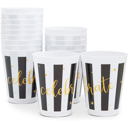 Striped Plastic Tumbler Cups, Celebrate (16 oz, 16 Pack)