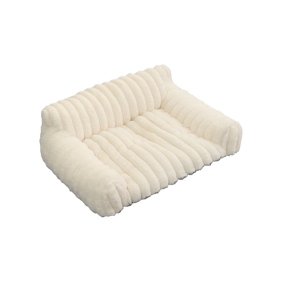 Striped Plush Pet Bed Sofa, All-Season Cat Bed Dog Bed Soft Warm Pet Cushion with Bolster for Cats & Small Dogs