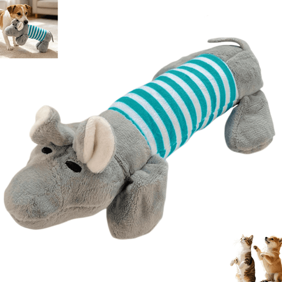 Striped Plush Squeaky Dog Toy, Cute Cartoon Elephant Stuffed Chew Toy Interactive Pet Play Toy for Dogs and Cats