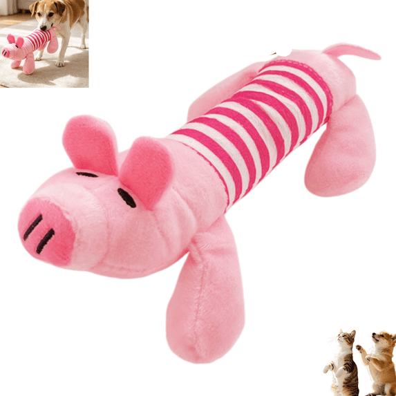 Striped Plush Squeaky Dog Toy, Cute Cartoon Pig Stuffed Chew Toy Interactive Pet Play Toy for Dogs and Cats