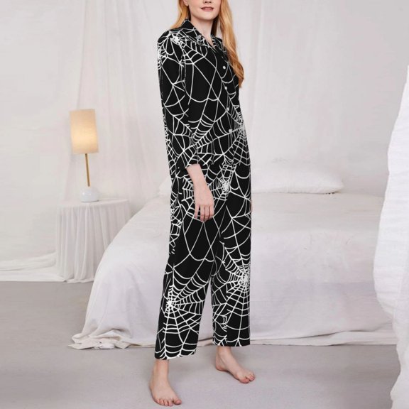 Striped Polka Dot Pajamas Blue and White Romantic Pajama Sets Womens Long Sleeve Casual Home Suit Large Size